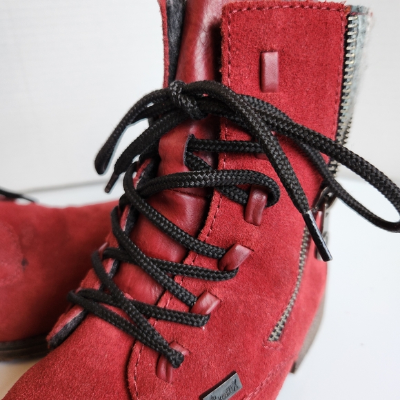 Rieker Red Suede Knit Accent 70840 Boots Size 37 - Picture 4 of 14